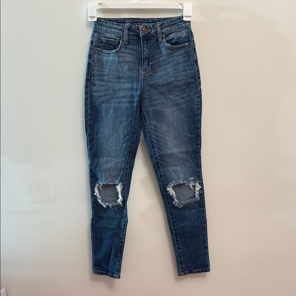 No Boundaries Dark Blue Distressed Mom Skinny Jeans Juniors size 1